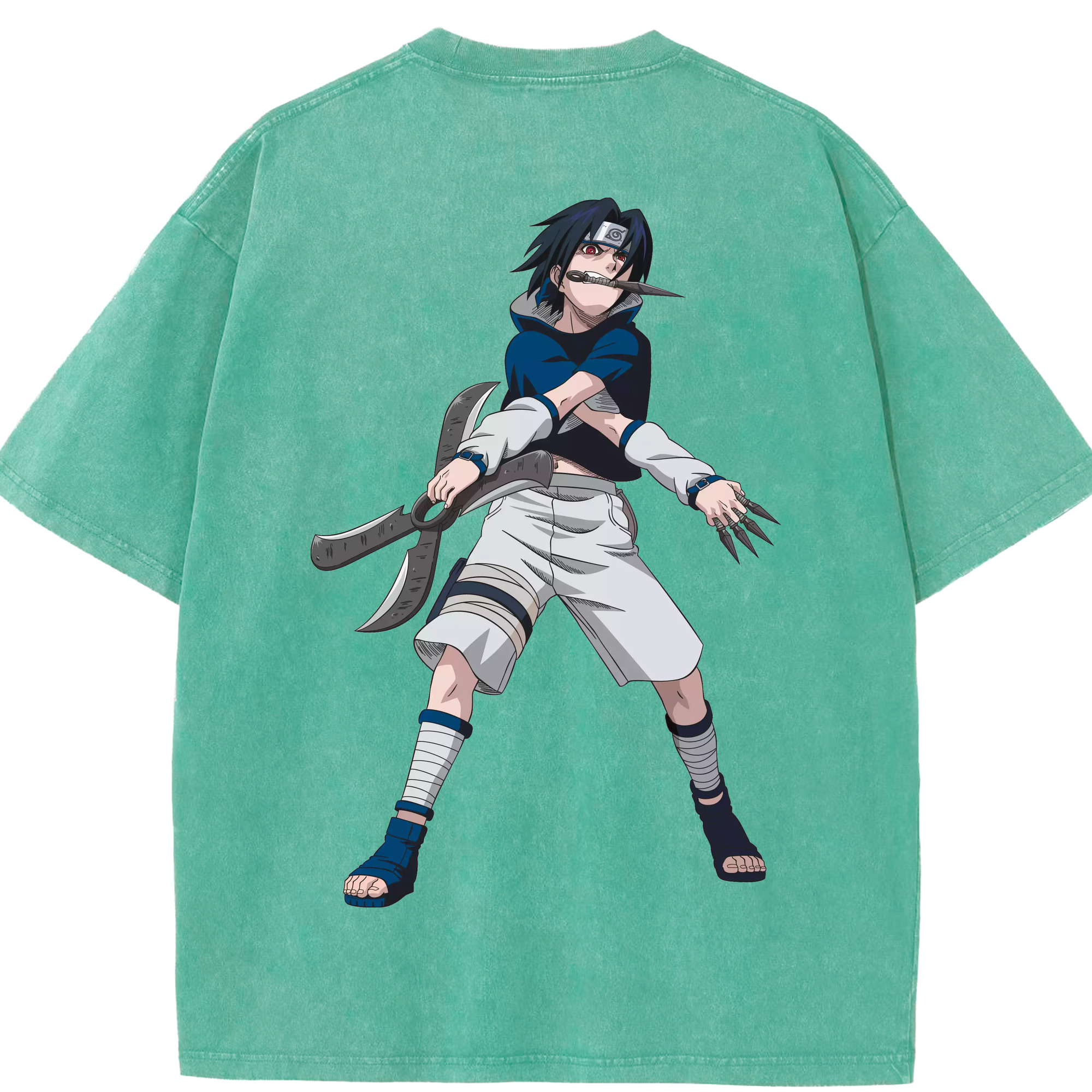 （画像用） NARUTO -ナルト- うちは サスケ Uchiha Sasuke 綿100% ヴィンテージ風 半袖Tシャツ（背面プリント）